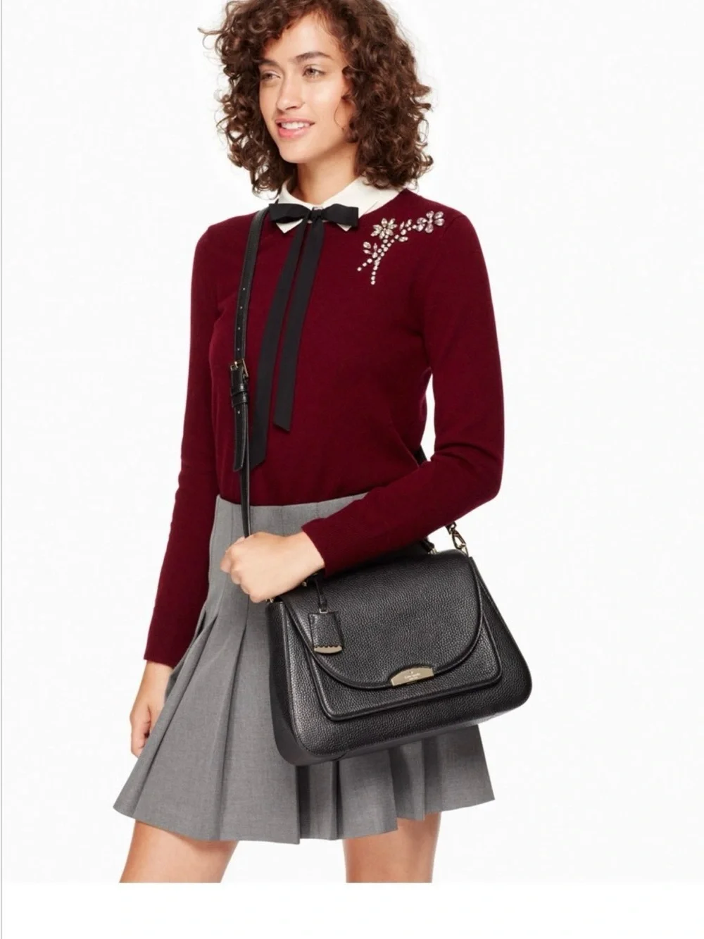 kate spade Black Pebbled Genuine Leather Crossbody Satchel with Gold Hardware - Picture 4 of 14
